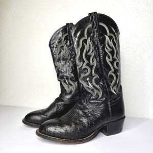 Tony Lama Black Smooth Ostrich Western Boots Men's 8 EE Double Wide